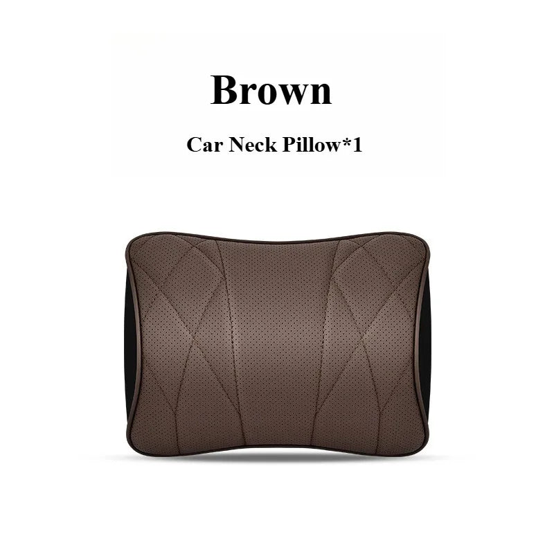 Memory Foam Car Neck & Lumbar Support Pillow Set – Leather Seat Comfort Cushions - Delicate Leather  