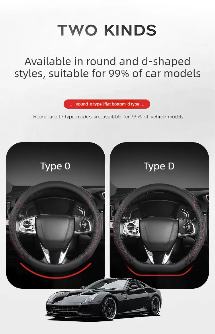 Nappa Leather Steering Wheel Cover – Anti-Slip Universal O/D Type Interior Accessory - Delicate Leather  