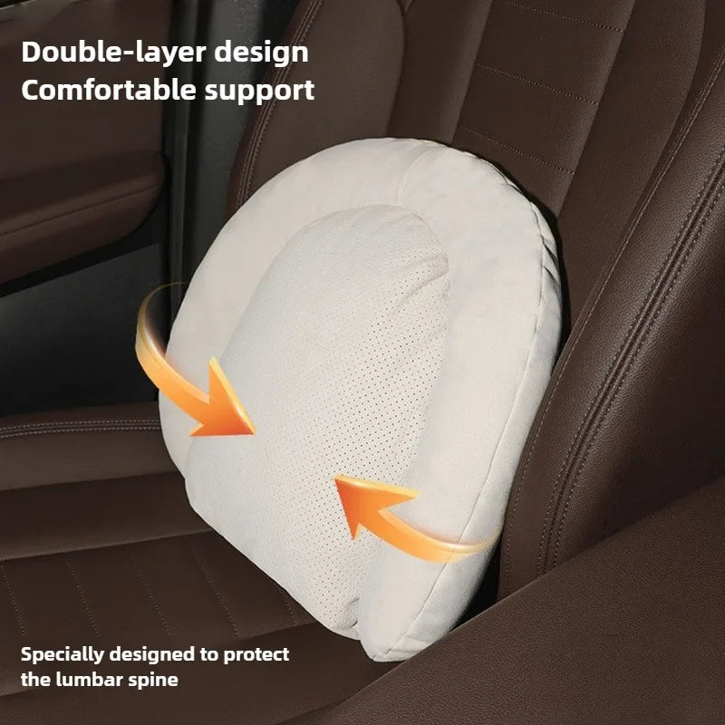 Suede Car Neck Pillow and Waist Cushion – Universal Soft Headrest & Lumbar Support for Comfortable Driving - Delicate Leather  