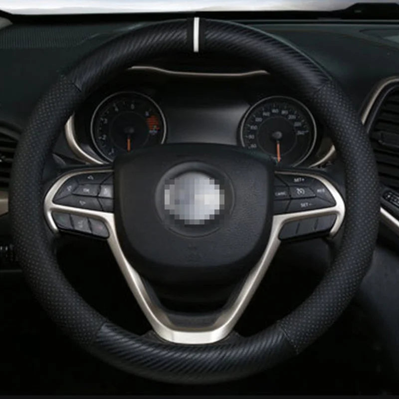 Full Leather Car Steering Wheel Cover – Breathable, Anti-Slip, Universal 37–38cm - Delicate Leather  