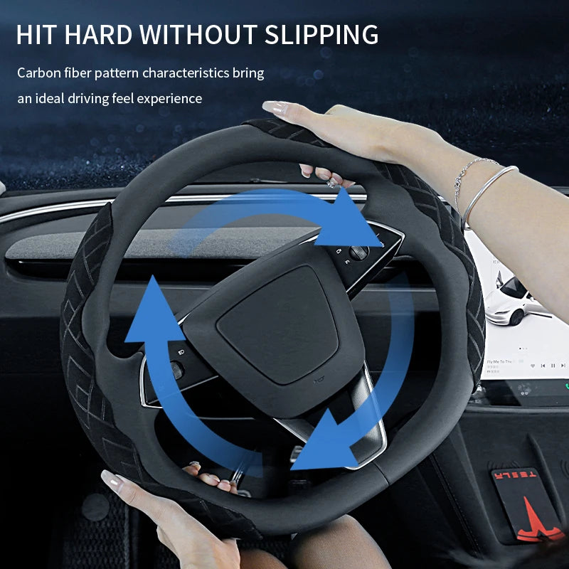 2PCS Segmented Suede Steering Wheel Grip Covers – Ultra-Thin Anti-Slip Stripe Design - Delicate Leather  