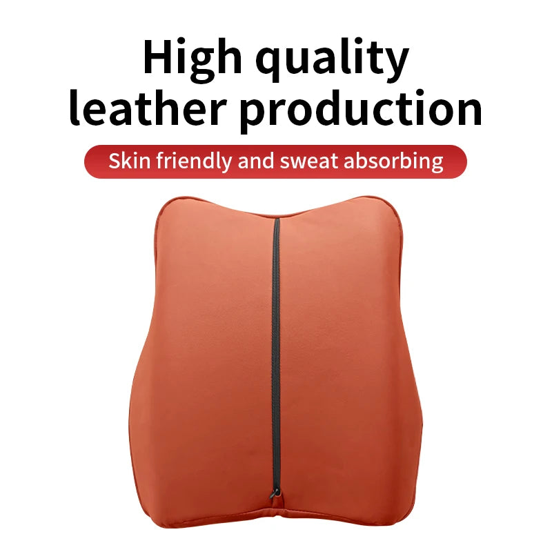 Universal Genuine Leather Neck Pillow & Lumbar Support – Anti-Slip Car Headrest Cushion for All-Season Comfort - Delicate Leather  
