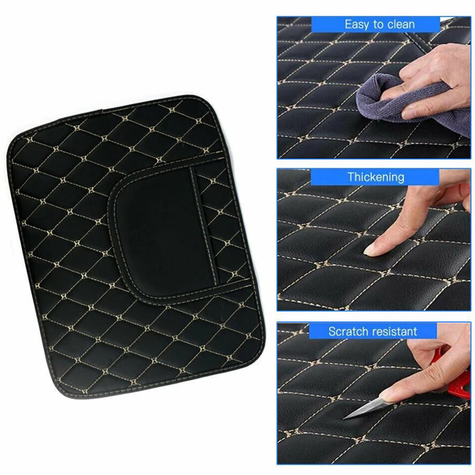 PU Leather Car Anti-Kick Mat – Half-Size Seat Back Protector with Storage Pocket, Waterproof & Scratch-Resistant Organizer - Delicate Leather  