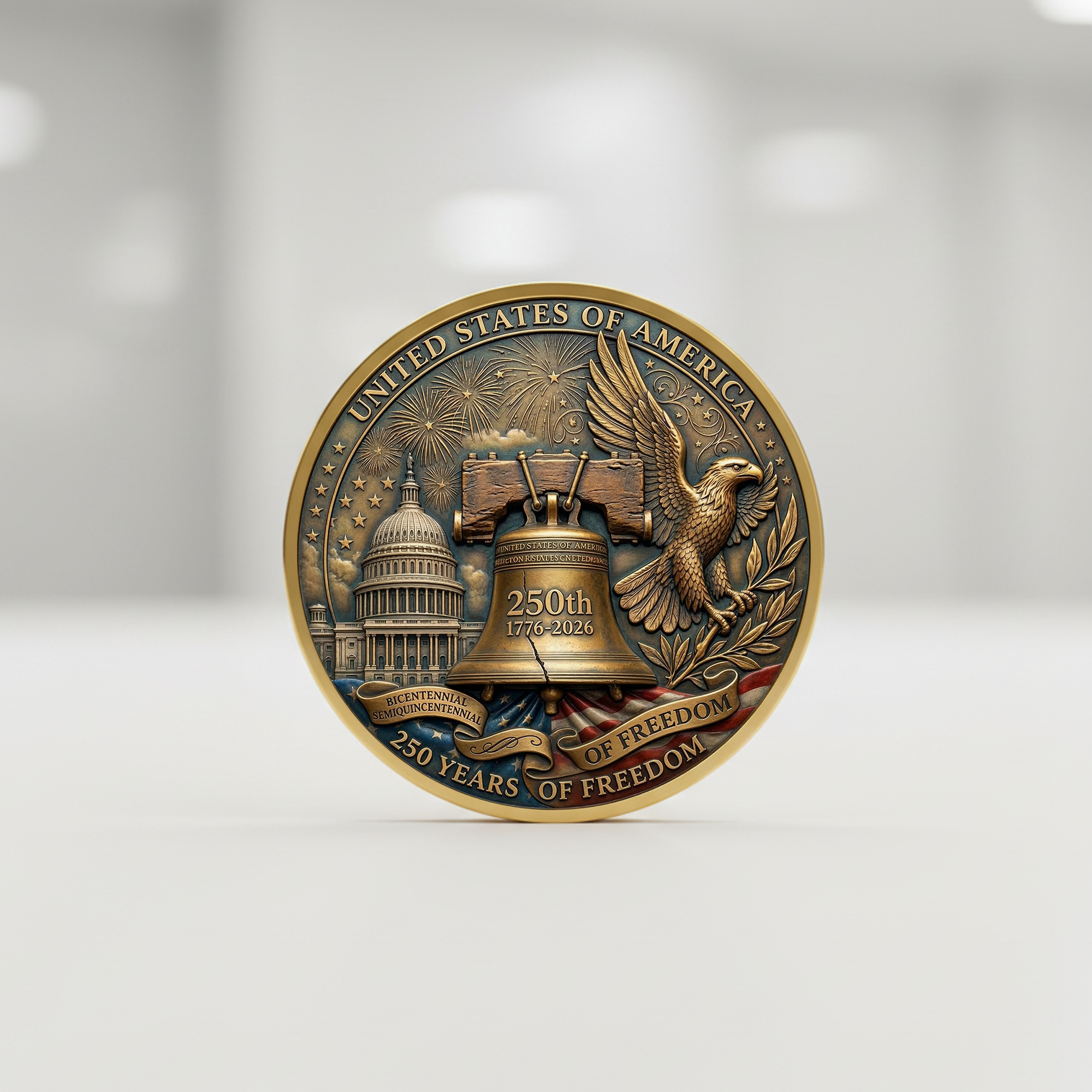 250th Anniversary of America 1776–2026 Commemorative Coin – Patriotic Souvenir Token 02 - Delicate Leather  