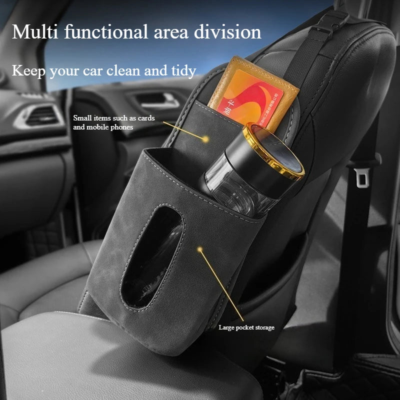 Suede Car Seat Hanging Tissue Bag – Universal Backseat Paper Holder & Side Storage Organizer - Delicate Leather  