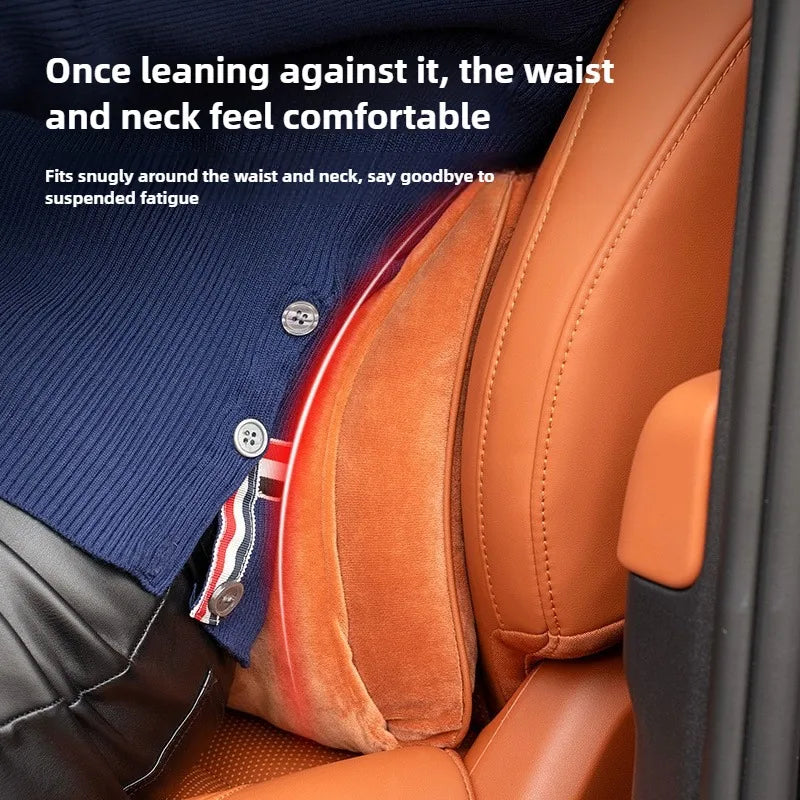 Luxury Plush Car Headrest & Lumbar Support Set – Soft Warm Neck Pillow and Waist Cushion for Comfortable Driving - Delicate Leather  
