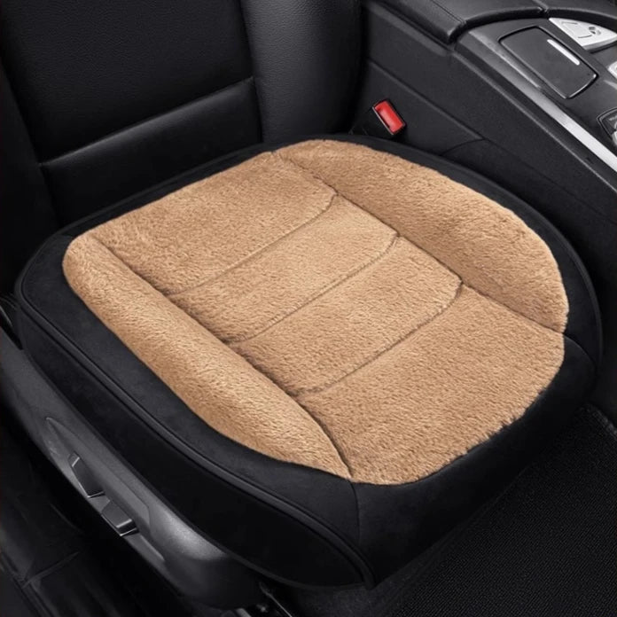 Plush Car Seat Cushion – Soft Thickened Seat Pad with Non-Slip Base - Delicate Leather  