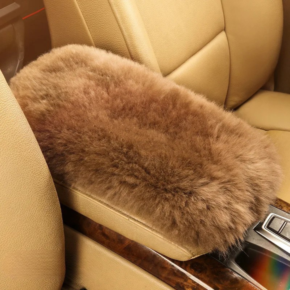 Pure Wool Car Armrest Cushion – Winter Plush Center Console Armrest Pad for Comfortable Driving - Delicate Leather  