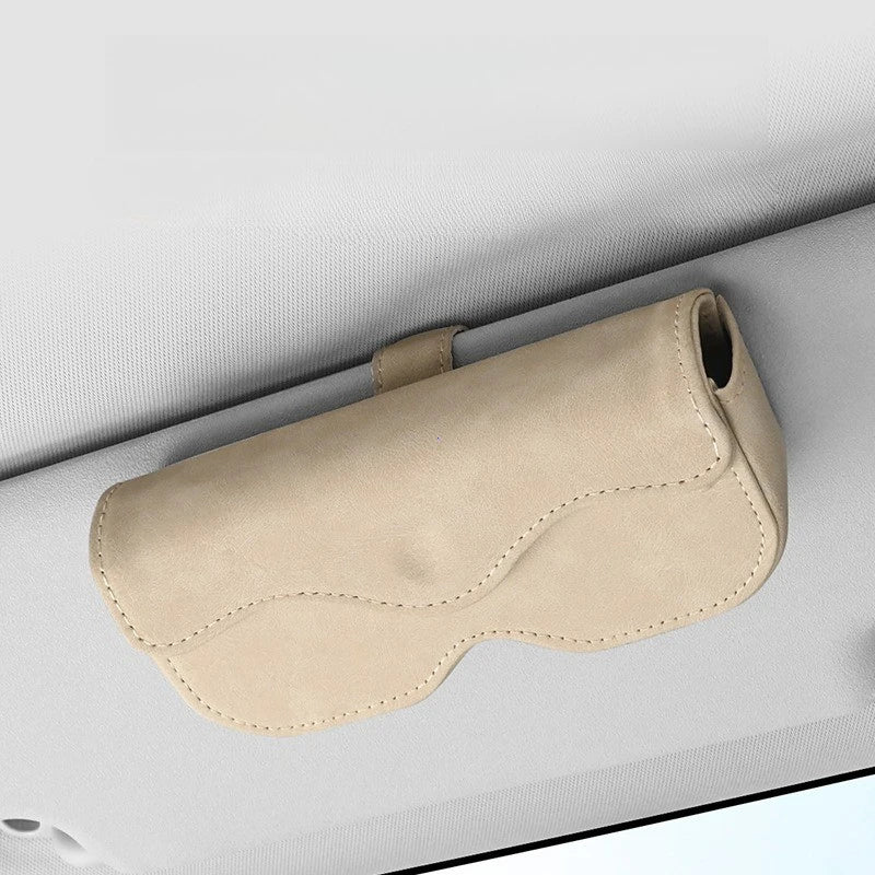 Suede Leather Car Eyeglass Holder – Magnetic Sun Visor Sunglasses Clip - Delicate Leather  