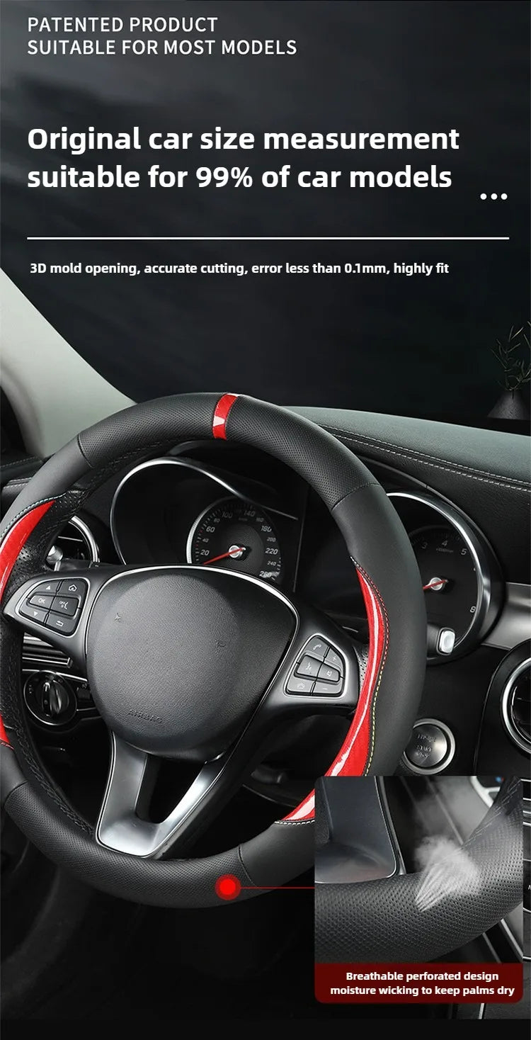 Microfiber Leather Steering Wheel Cover – Anti-Slip Universal O/D Shape Interior Accessory - Delicate Leather  
