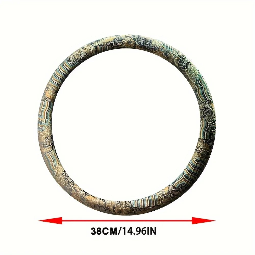 Brocade Embroidered Steering Wheel Cover – Retro Non-Slip All-Season Car Interior Accessory - Delicate Leather