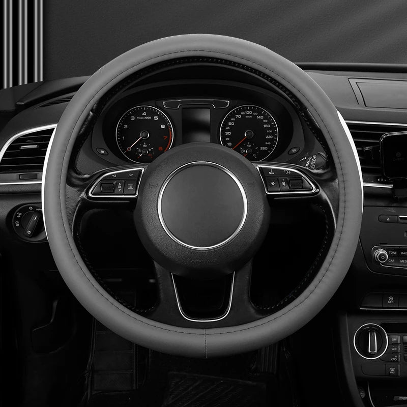 Leather Car Steering Wheel Cover – Fine Texture, Comfortable Grip, Wear-Resistant, Universal Fit - Delicate Leather  