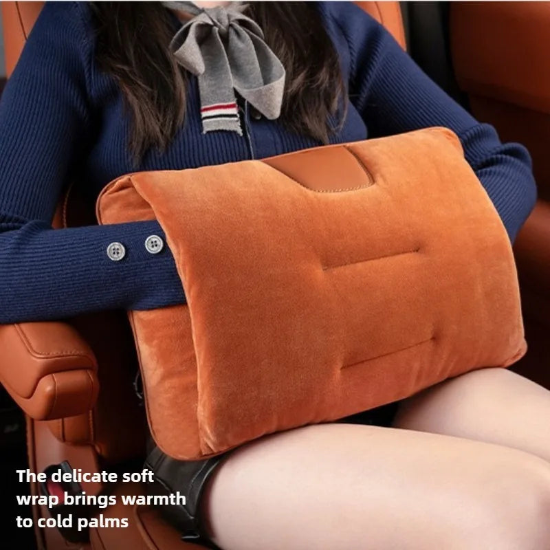 4-in-1 Plush Car Blanket Pillow – Flannel Travel Cushion, Foldable Lumbar Support and Back Pillow for Car Seats - Delicate Leather  