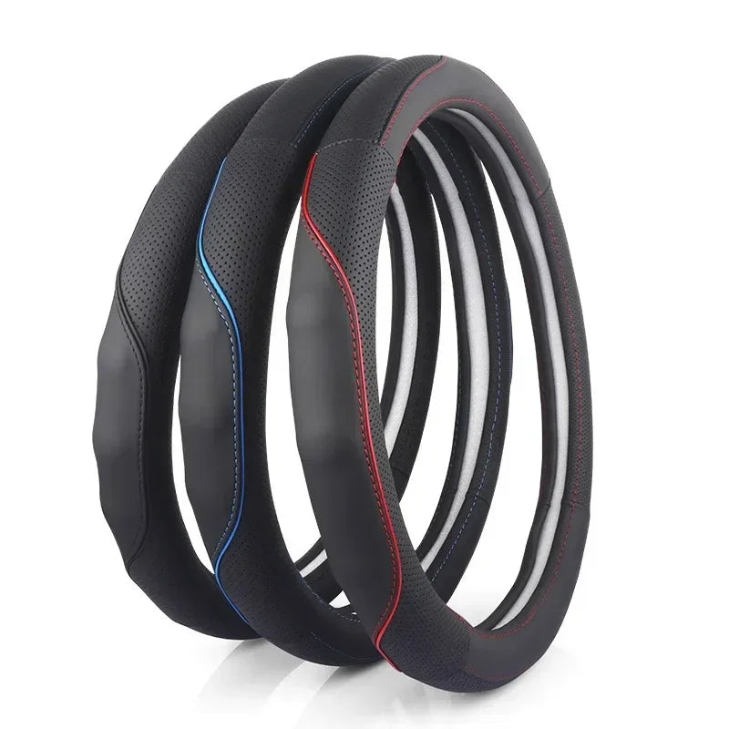 Top Layer Leather Steering Wheel Cover - Universal Fit for 37-38cm Outer Diameter - Luxurious Car Interior Accessories - Delicate Leather  