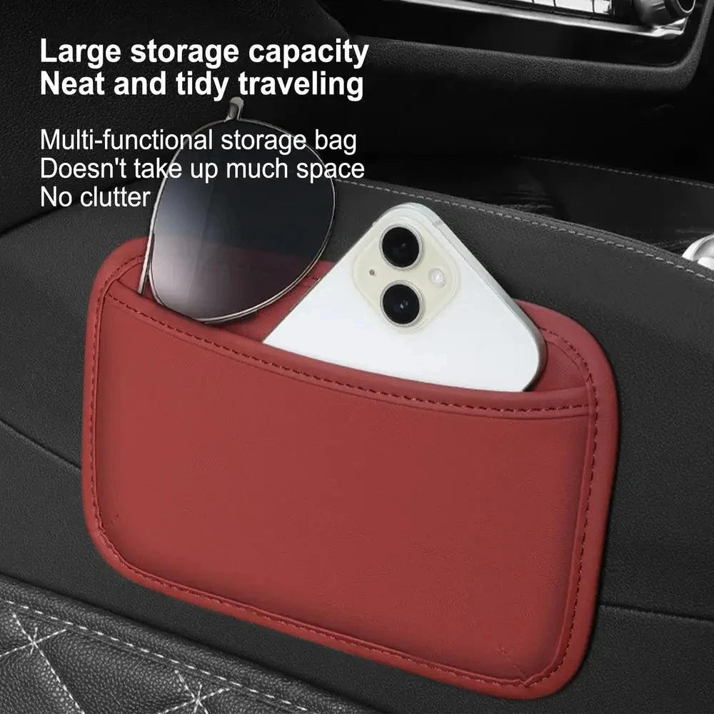 Car Center Console Storage Bag – PU Leather Organizer for Phone, Keys & Car Accessories - Delicate Leather  