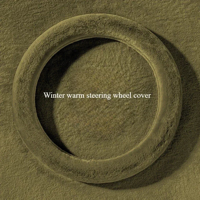 Universal Winter Plush Steering Wheel Cover – Warm Fashionable Car Accessory, Soft Anti-Slip Interior Cover - Delicate Leather  