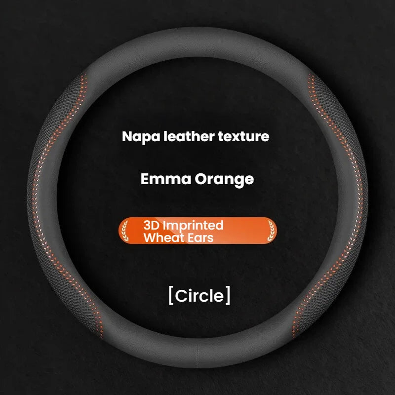 Ultra-Thin Leather Steering Wheel Cover – Universal Breathable Non-Slip All-Season Grip - Delicate Leather