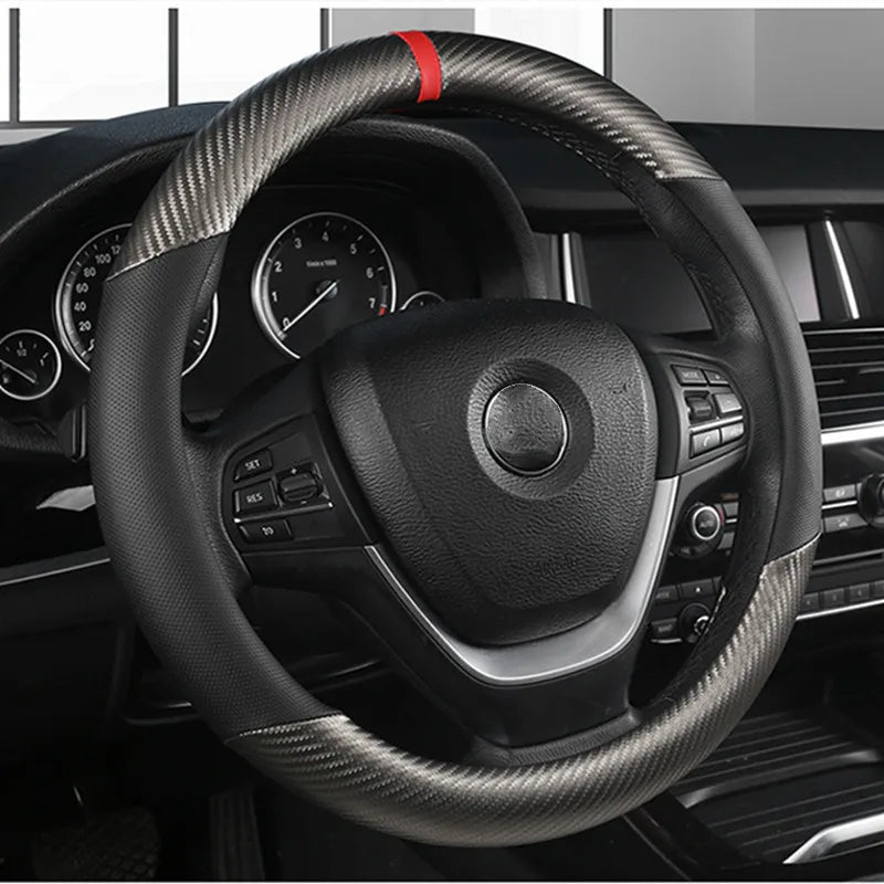 Universal Microfiber Leather Steering Wheel Cover – Breathable Non-Slip 37–38CM Grip - Delicate Leather