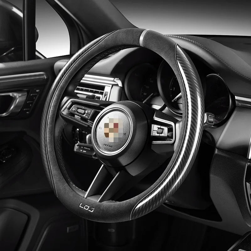 Luxury Suede & Carbon Fiber Steering Wheel Cover – Universal O/D Type Non-Slip Car Steering Protector - Delicate Leather  