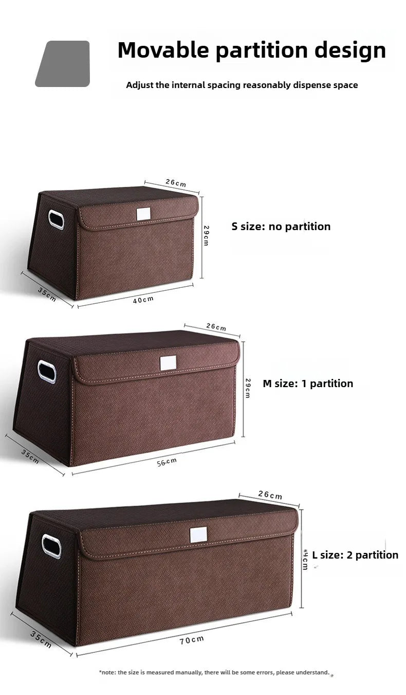 Foldable Trunk Organizer Box - Suede Leather Storage Box for Car, SUV, and Truck - Adjustable & Collapsible Auto Accessory - Delicate Leather  