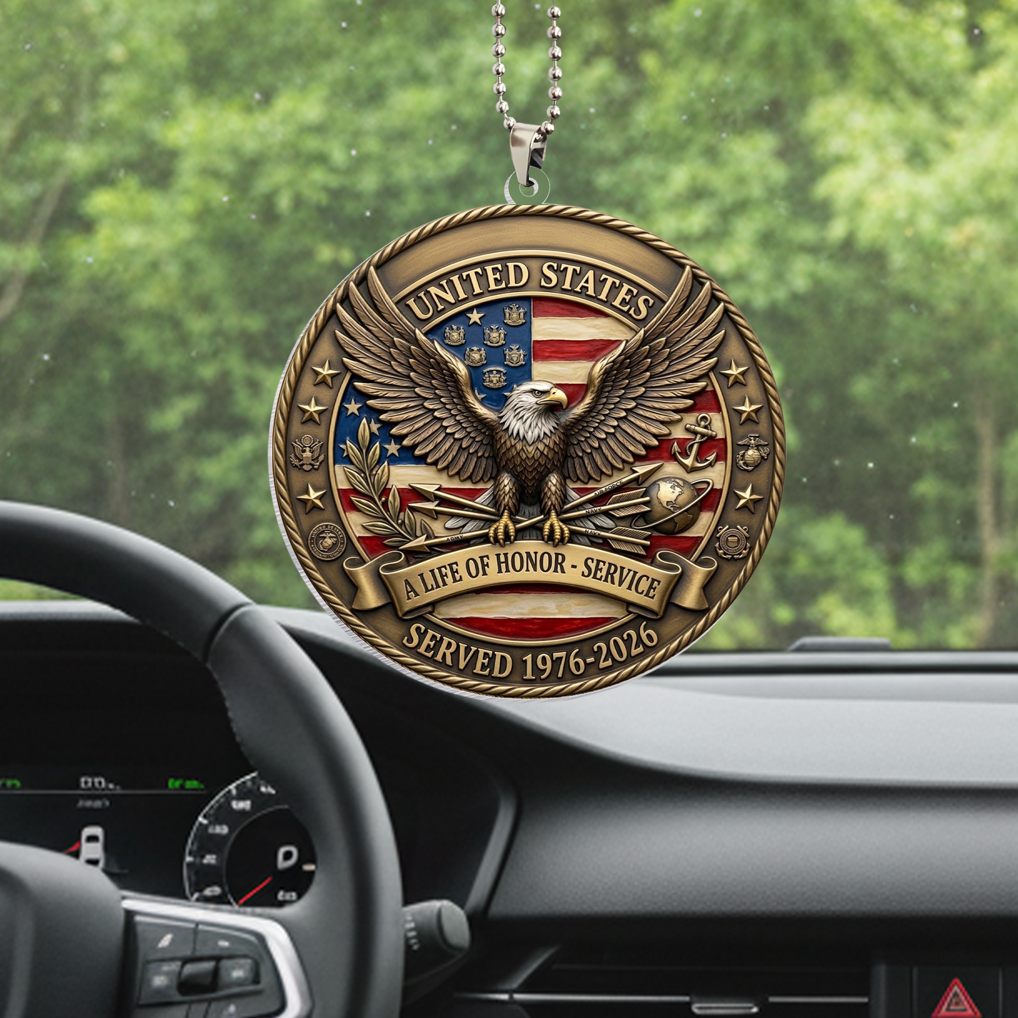 USA 250th Anniversary Rear View Mirror Accessory – Commemorative Hanging Ornament 09 - Delicate Leather  