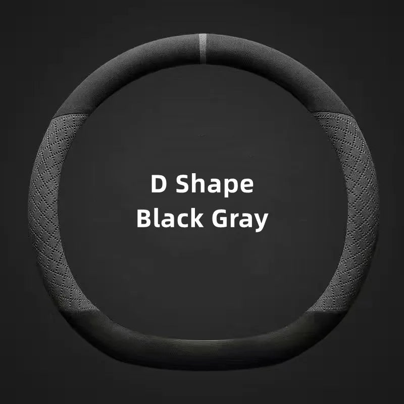 Suede Steering Wheel Cover – Universal 38cm Non-Slip Breathable Grip for Cars and SUVs - Delicate Leather  