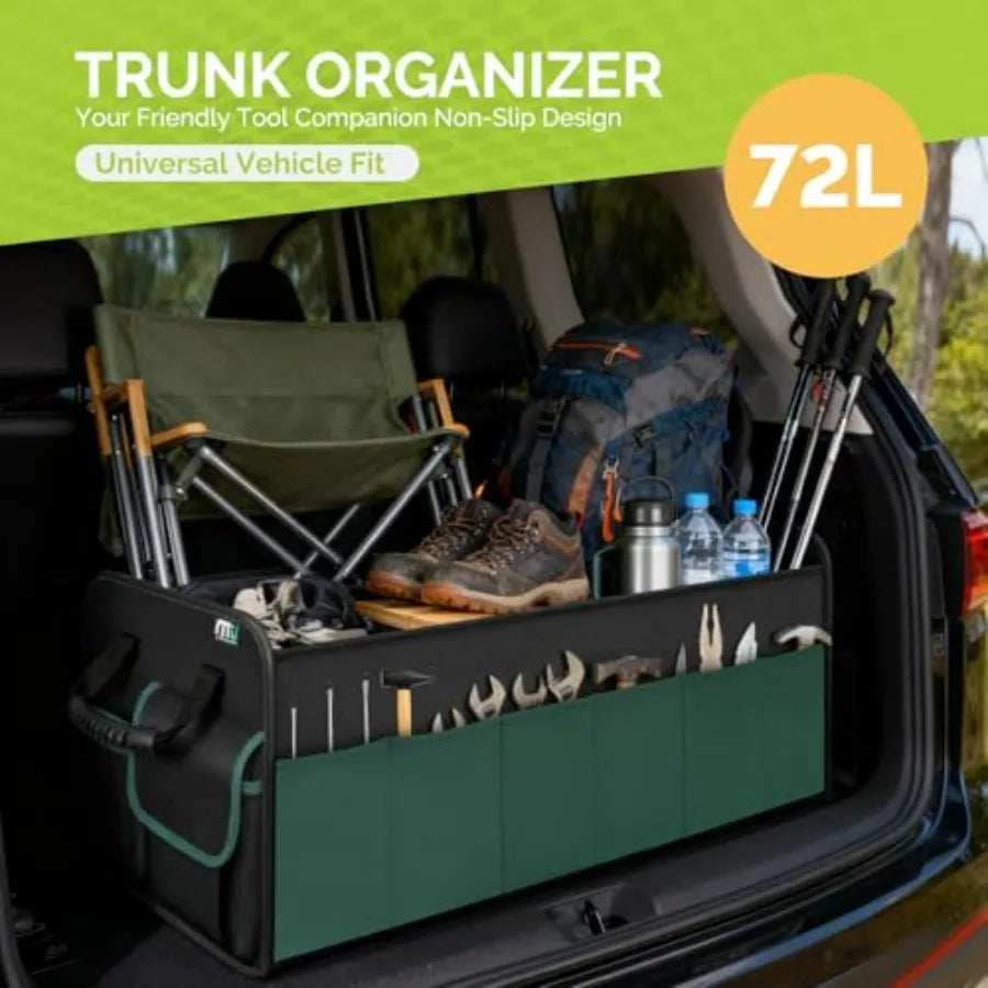 Large Car Trunk Organizer – 5-Compartment Collapsible Storage with Non-Slip Base - Delicate Leather  