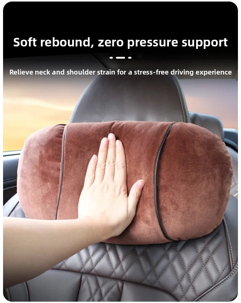 Plush Car Headrest & Lumbar Support Pillow Set – Soft Neck and Waist Seat Cushions - Delicate Leather  