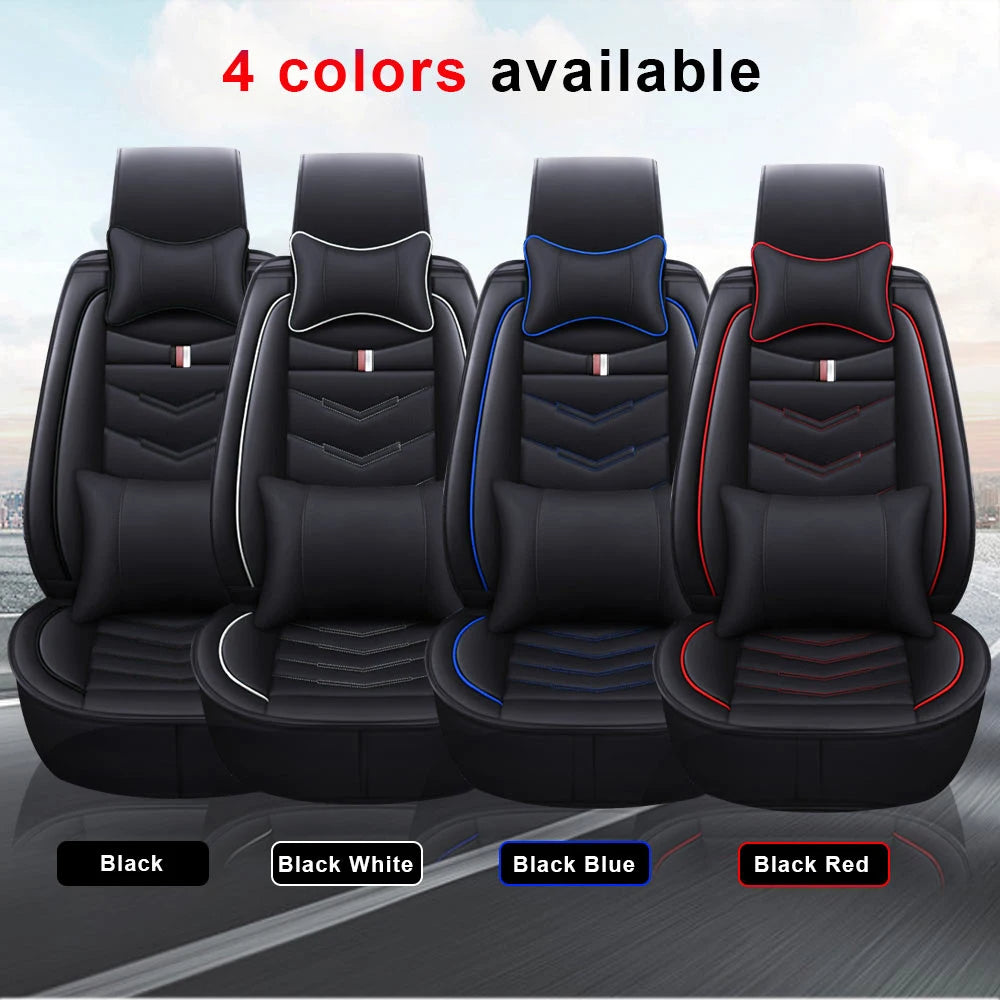 PU Leather Car Seat Covers for Front 2 Seats – Black & White, with Headrest and Lumbar Support for Hatchback & Pickup 02