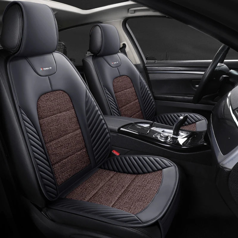 PU Leather & Linen Car Seat Cushion with Storage Bag – Breathable All-Season Seat Pad, Universal Fit - Delicate Leather  