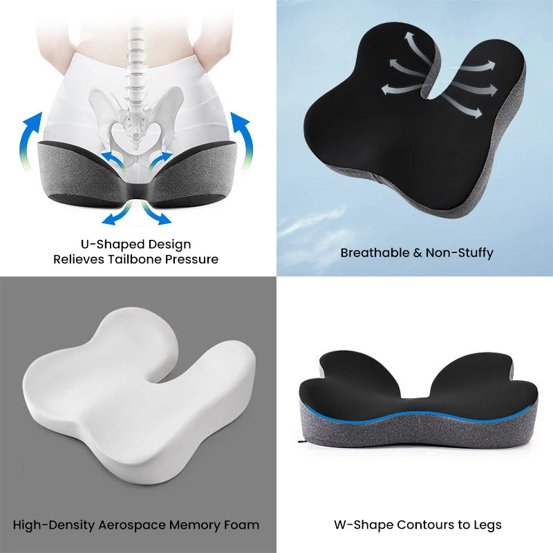 Memory Foam Seat Cushion – Portable Seat Pad for Car and Office Chair - Delicate Leather  