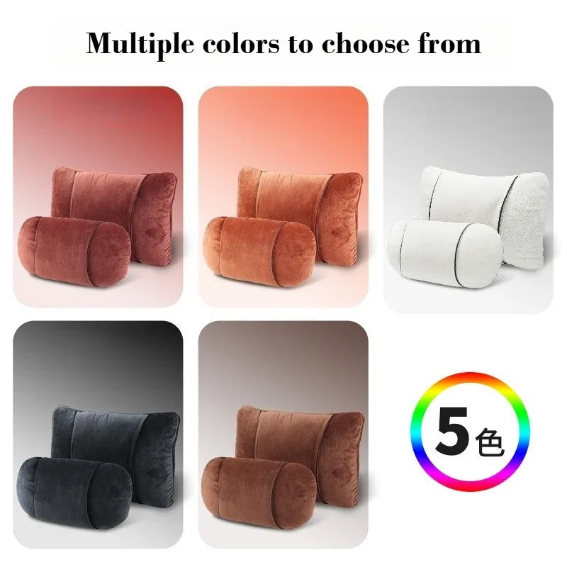 Luxury Plush Car Headrest & Lumbar Support Set – Soft Neck Pillow and Waist Cushion for Comfortable Driving - Delicate Leather  