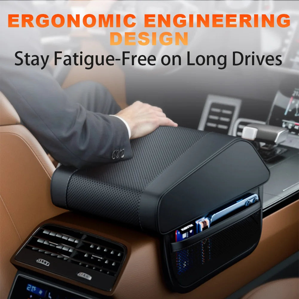 PU Leather Car Armrest Height Pad – Universal Center Console Cushion with Storage Pocket - Delicate Leather  