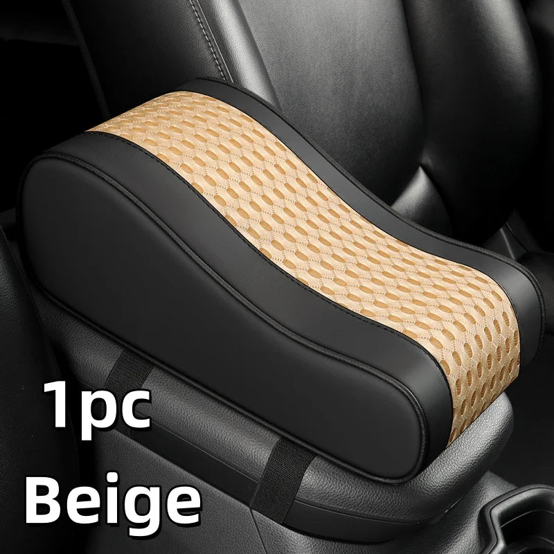 Car Center Console Armrest Cushion – 7cm Height Pad with Storage Pocket - Delicate Leather  