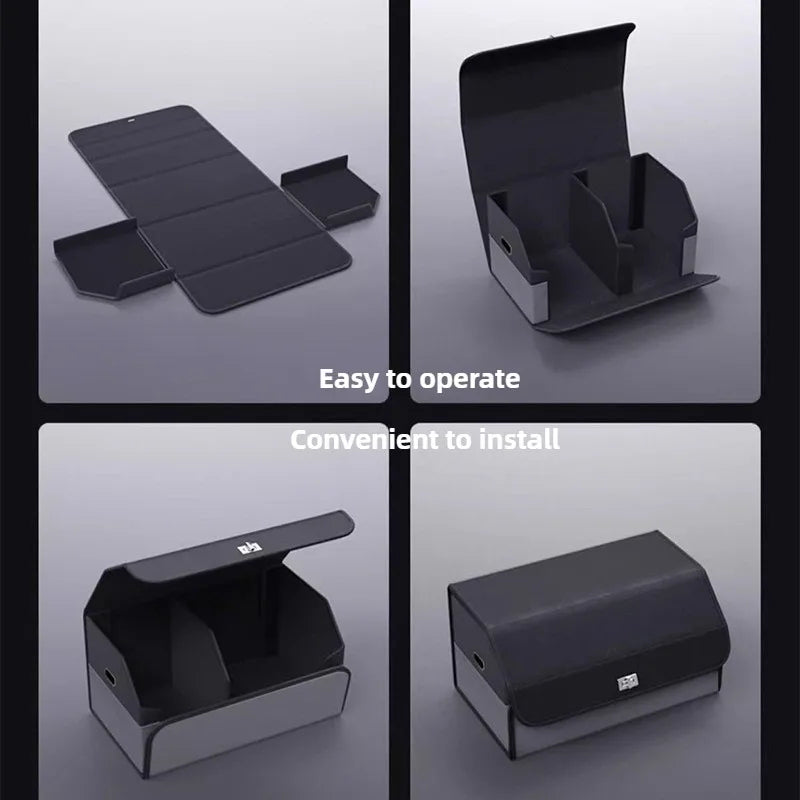 Light Luxury Suede Car Trunk Storage Box - Large Capacity Foldable Car Trunk Organizer - Adjustable Car Storage Organizer Box - Delicate Leather  