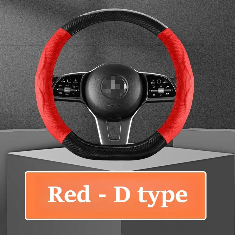 Leather Car Steering Wheel Cover, Fine Skin Texture, Comfortable Grip, Wear-Resistant, All-Season, Universal Fit