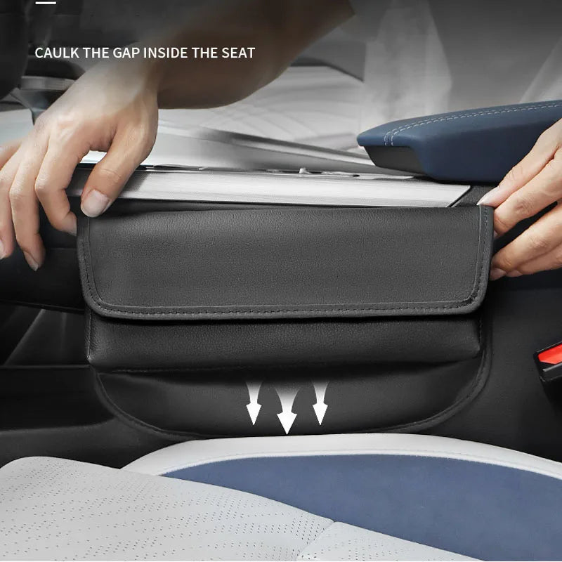 Car Seat Gap Organizer – Magnetic Lid Center Console Storage Box for Vehicle - Delicate Leather  