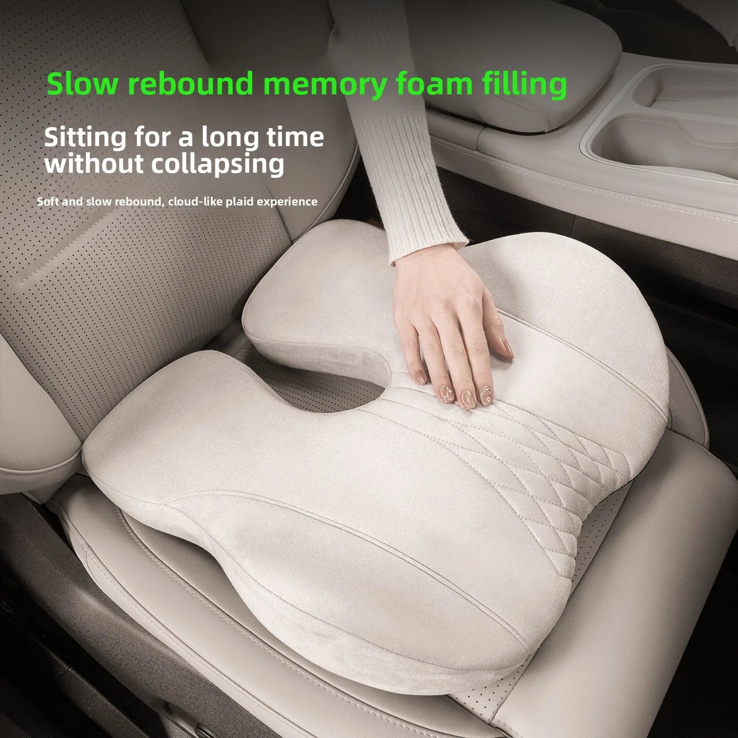 U-Shape Memory Foam Seat Cushion – Breathable Universal Car Seat Pad with Non-Slip Base - Delicate Leather  