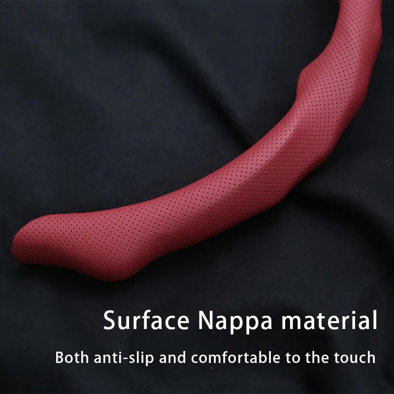 Ultra-Thin Nappa Leather Steering Wheel Cover with Breathable Strap Holes Non-Slip Universal Fit - Delicate Leather  