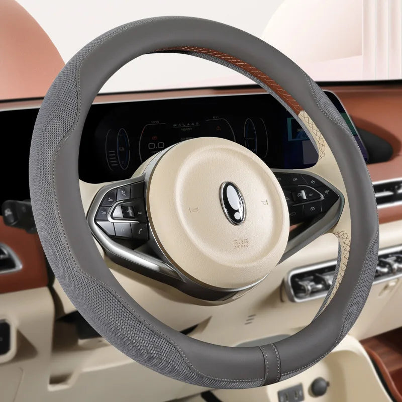 Summer Ice Silk Steering Wheel Cover – Breathable, Anti-Slip, Sweat-Absorbing Handle Set for All-Season Comfort - Delicate Leather  