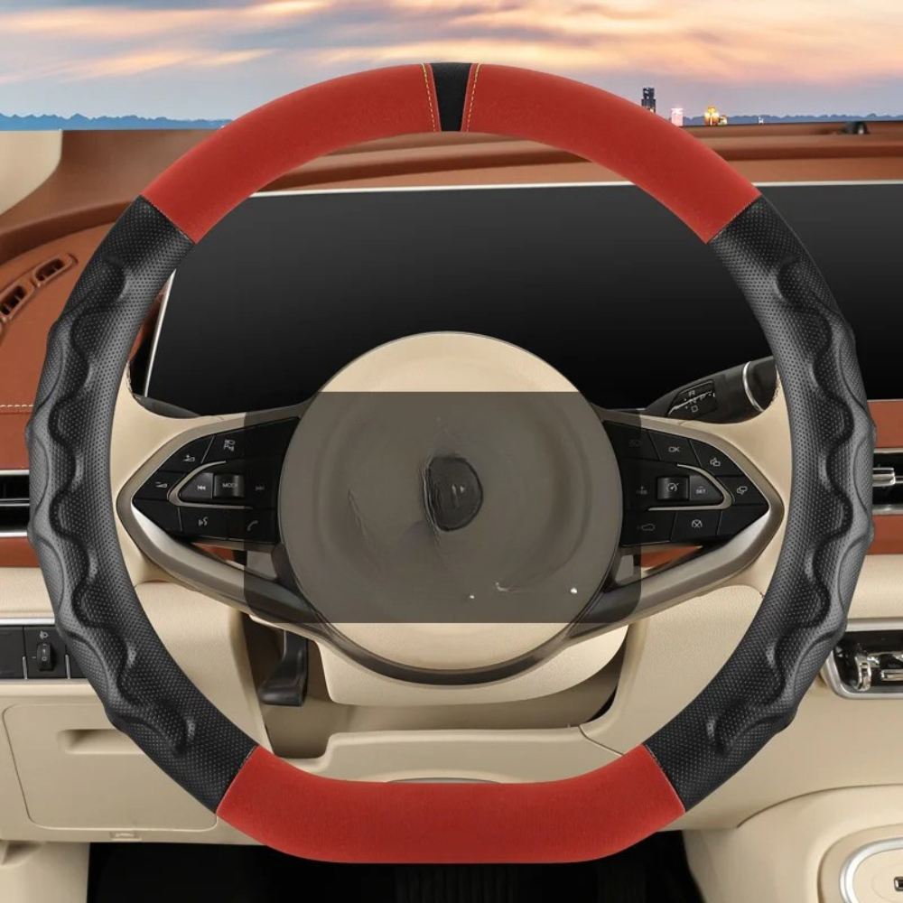 Universal 38cm Steering Wheel Cover – All-Season Non-Slip Faux Leather with 3D Corrugated Grip, Wear-Resistant Car Handle Cover - Delicate Leather  