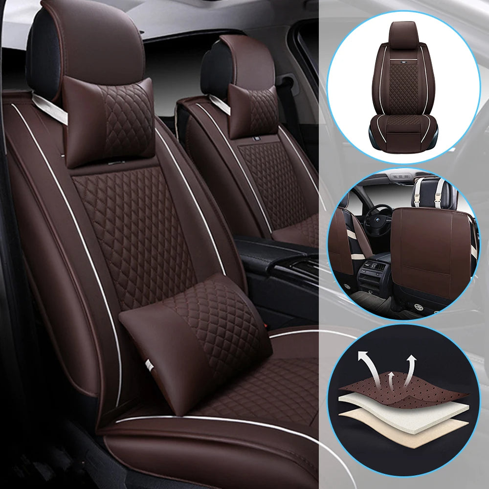 PU Leather Car Seat Covers for Front 2 Seats – Coffee, with Headrest and Lumbar Support for Hatchback & Pickup 13