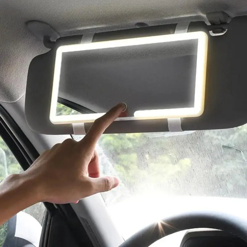 Rechargeable LED Car Vanity Mirror – Touch Sensor, Stepless Dimming, Sun Visor Mount - Delicate Leather  