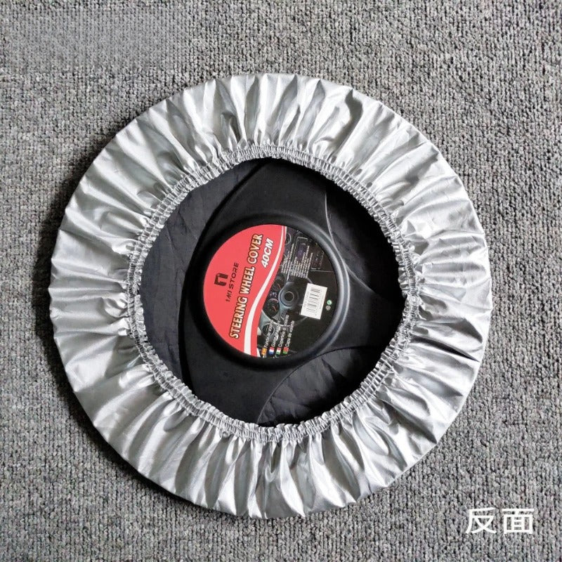 Car Steering Wheel Sun Shade Cover – Silver Coated Heat Reflective Protector - Delicate Leather  