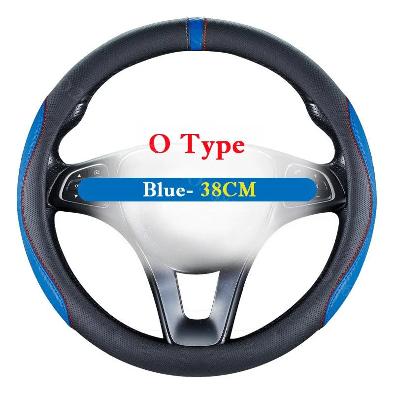 Carbon Fiber Style Steering Wheel Cover 36–38cm – Breathable Anti-Slip O/D-Shaped Grip - Delicate Leather