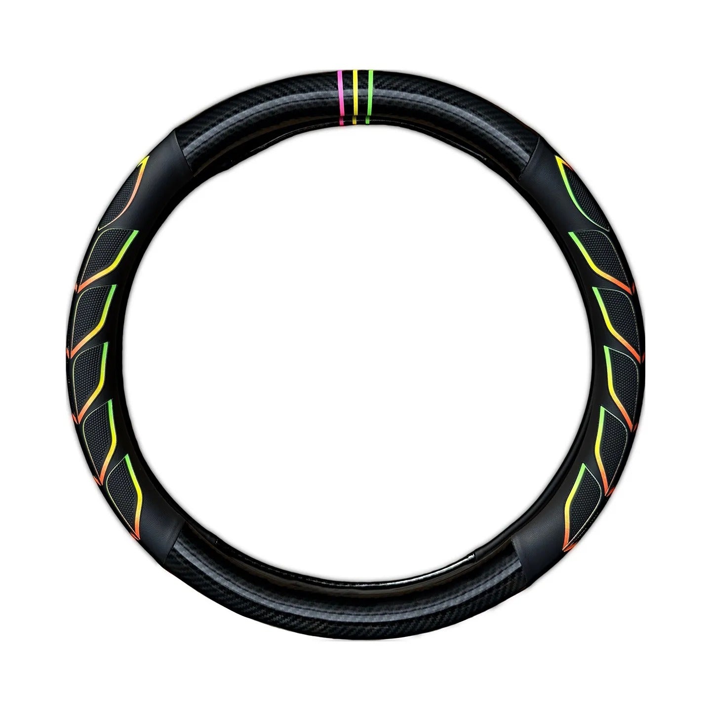 Carbon Fiber & Nappa Leather Steering Wheel Cover – Universal 38cm O/D Shape Anti-Slip Grip - Delicate Leather