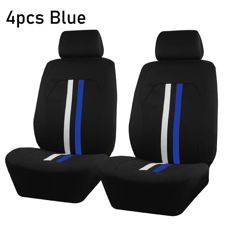 Universal Red & White Stripe Car Seat Covers – Polyester Airbag Compatible Seat Protector Set - Delicate Leather