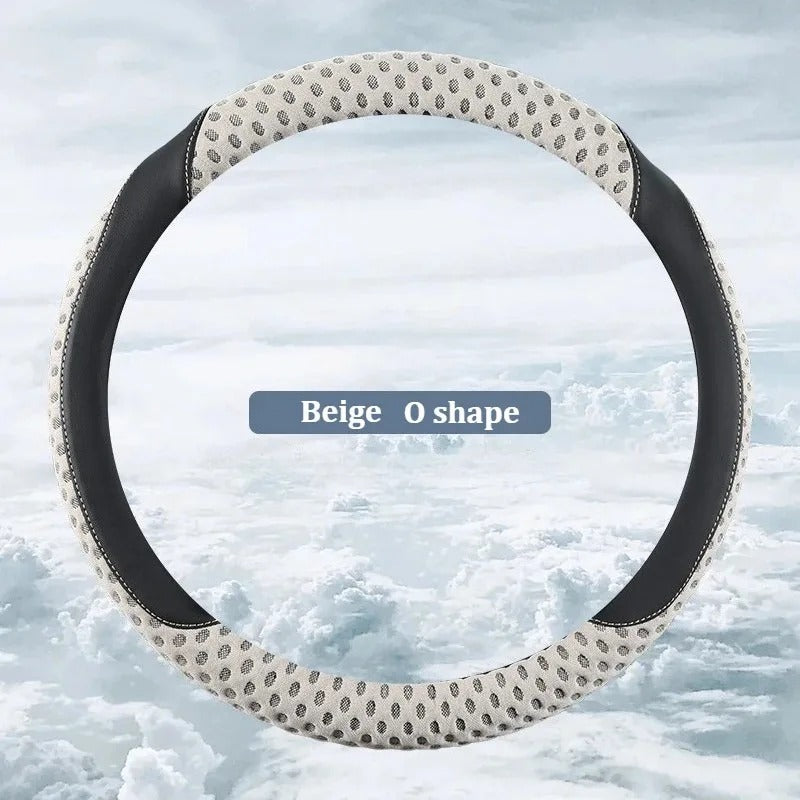 PU Leather Steering Wheel Cover with 3D Cooling Fabric – Anti-Slip All-Season Comfort - Delicate Leather  