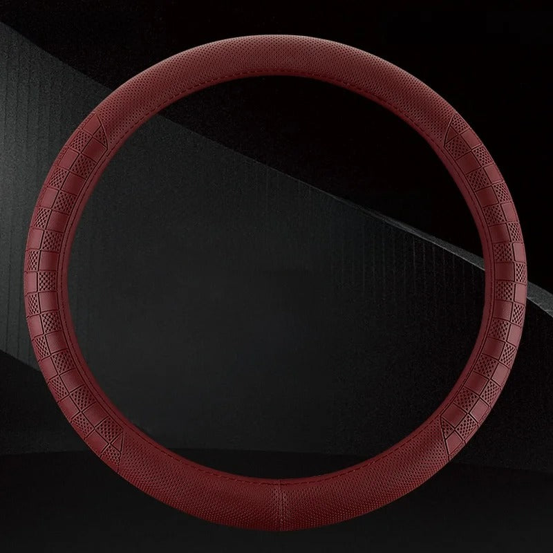 Genuine Leather Steering Wheel Cover – Universal 37–38CM Breathable Non-Slip Grip - Delicate Leather