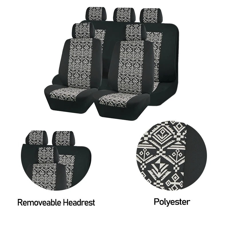 Universal 9-Piece Car Seat Covers – Polyester Fabric with 3-Zipper Design for Cars, SUVs, Trucks & Vans - Delicate Leather
